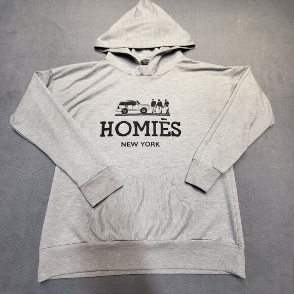 south store Tops - Homies New York Hoodie Womens L Gray Pullover Sweatshirt Long Sleeve Lightweight
